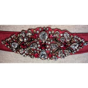Eliza J Rhinestone Wine Red Formal AdjustableSnap Fabric Faux Leather Belt Sz 10